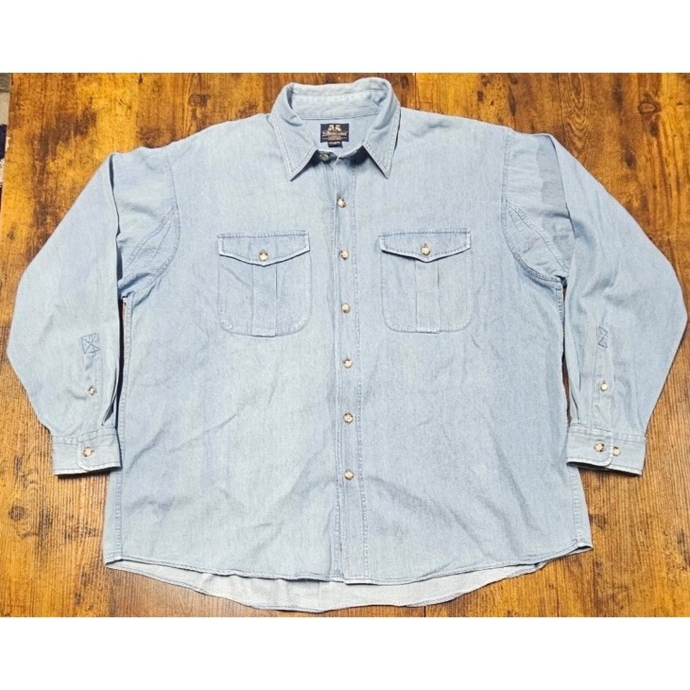 Willis & Geiger Safari Gusset Light Wash Denim Button Up Cotton Shirt Men's XL
